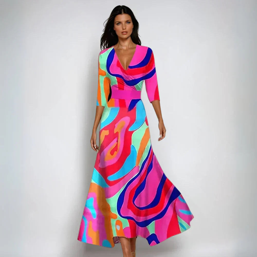 Floral Print Cocktail Dress In Maxi Length With Wrap Detail