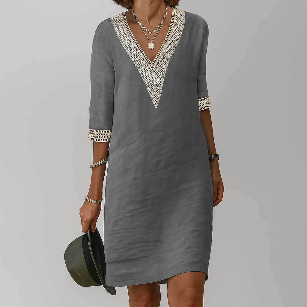 Casual Summer Mini Dress For Women With V-Neck And Lace Details