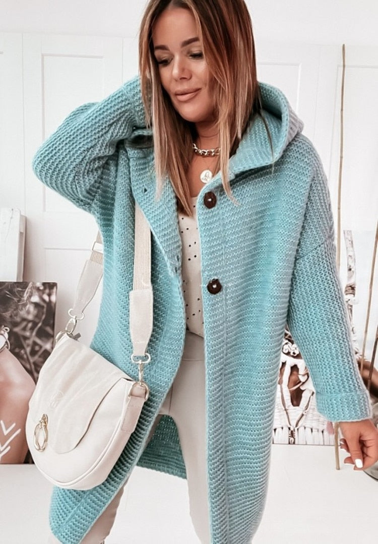 Luxury Long Oversized Women's Cardigan With Hood
