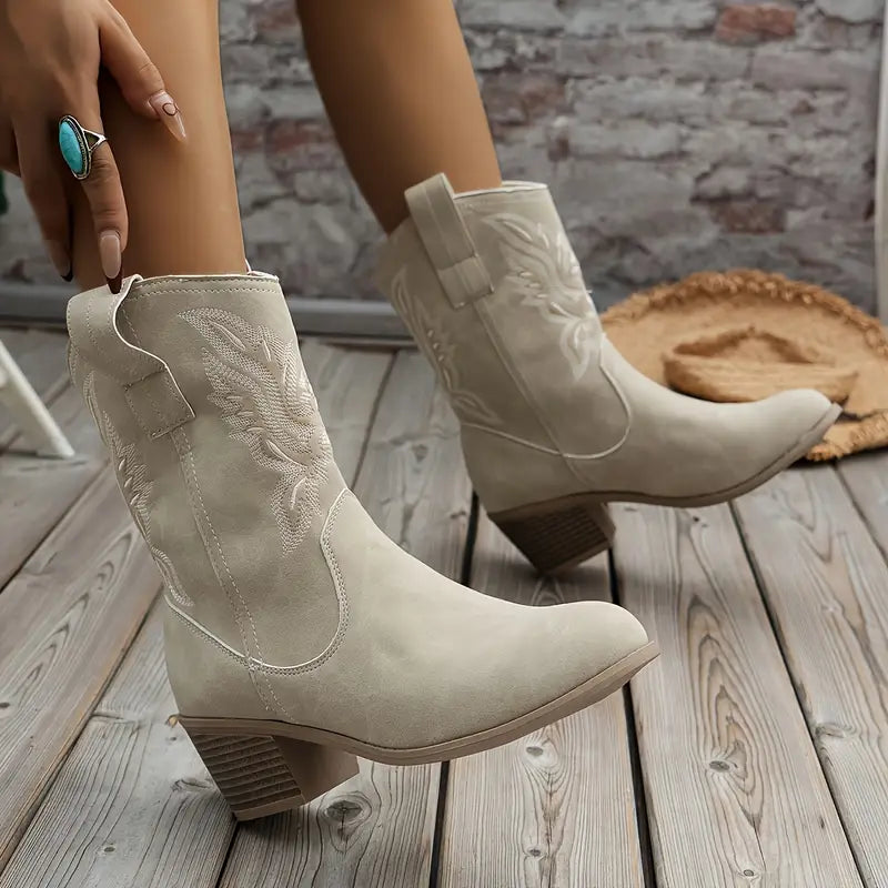 Stylish cowboy women's ankle boots with heel