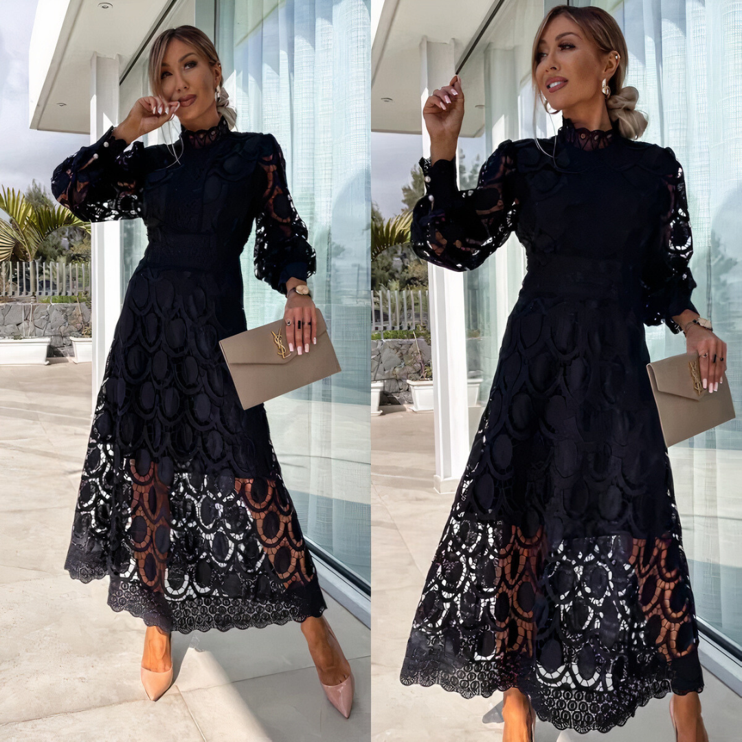 Cocktail Dress In Midi Length With Lace And Long Sleeves