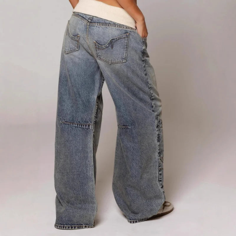Trendy Women's Low Rise Jeans With Wide Leg Patchwork