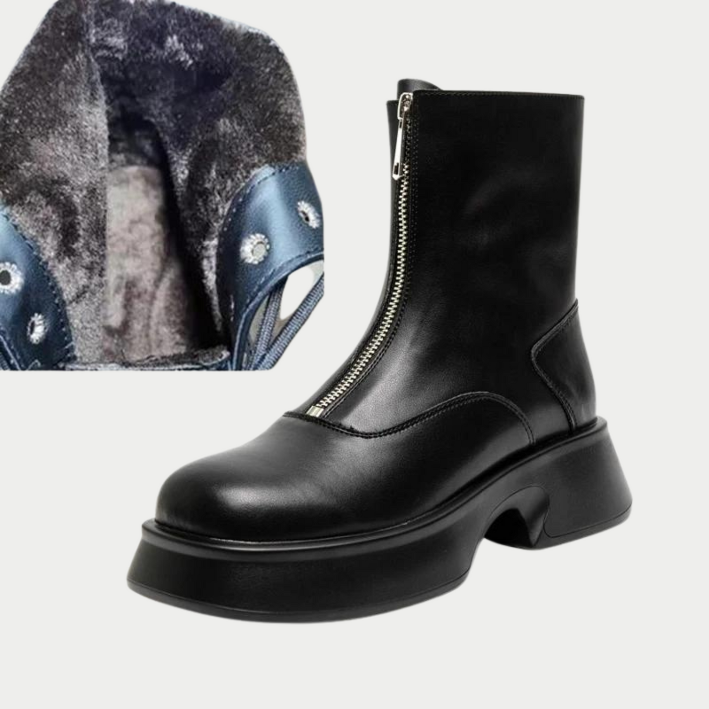 Elegant Women's Leather Ankle Boots With Warm Lining And Zipper