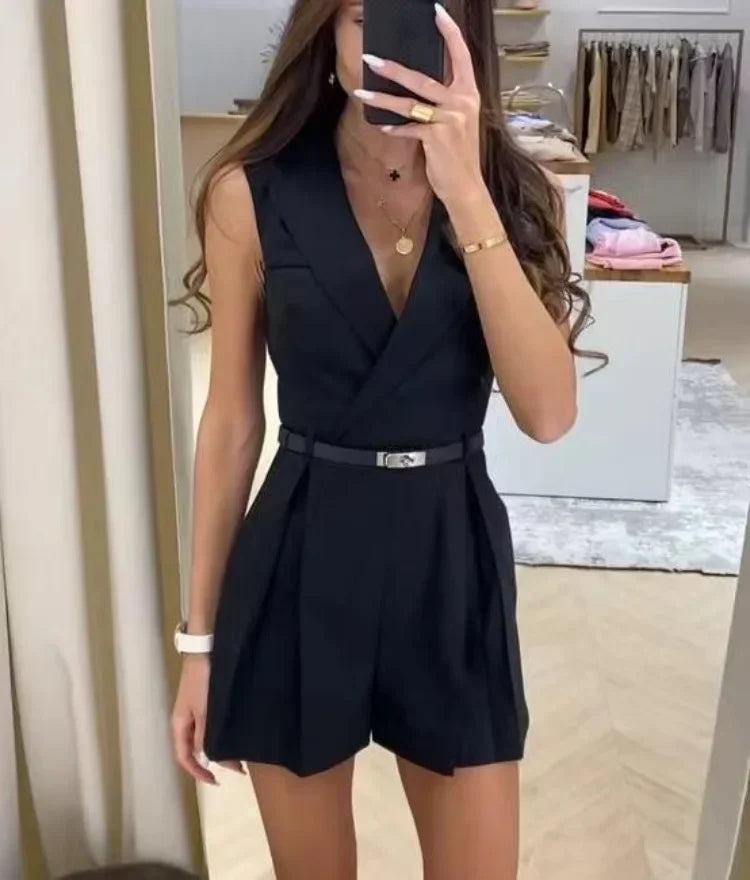 Fransiska | Elegant Blazer Playsuit with Waist Belt