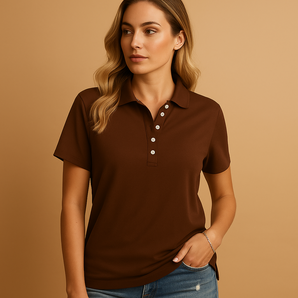 Casual Women's Polo Shirt With Short Sleeves And Button Closure