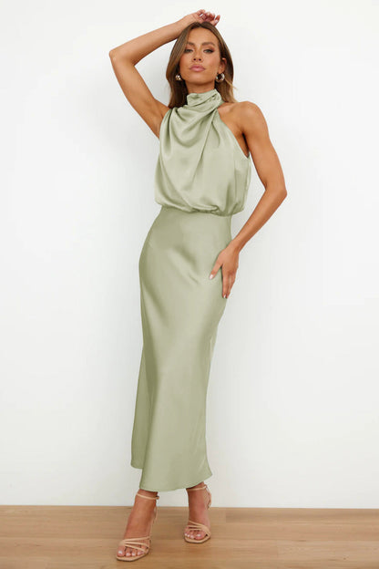 Nela| Satin Halter Midi Dress