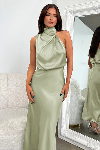 Nela| Satin Halter Midi Dress