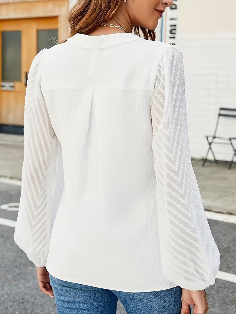 Elegant Women's Blouse with V-neck and Long Sleeves