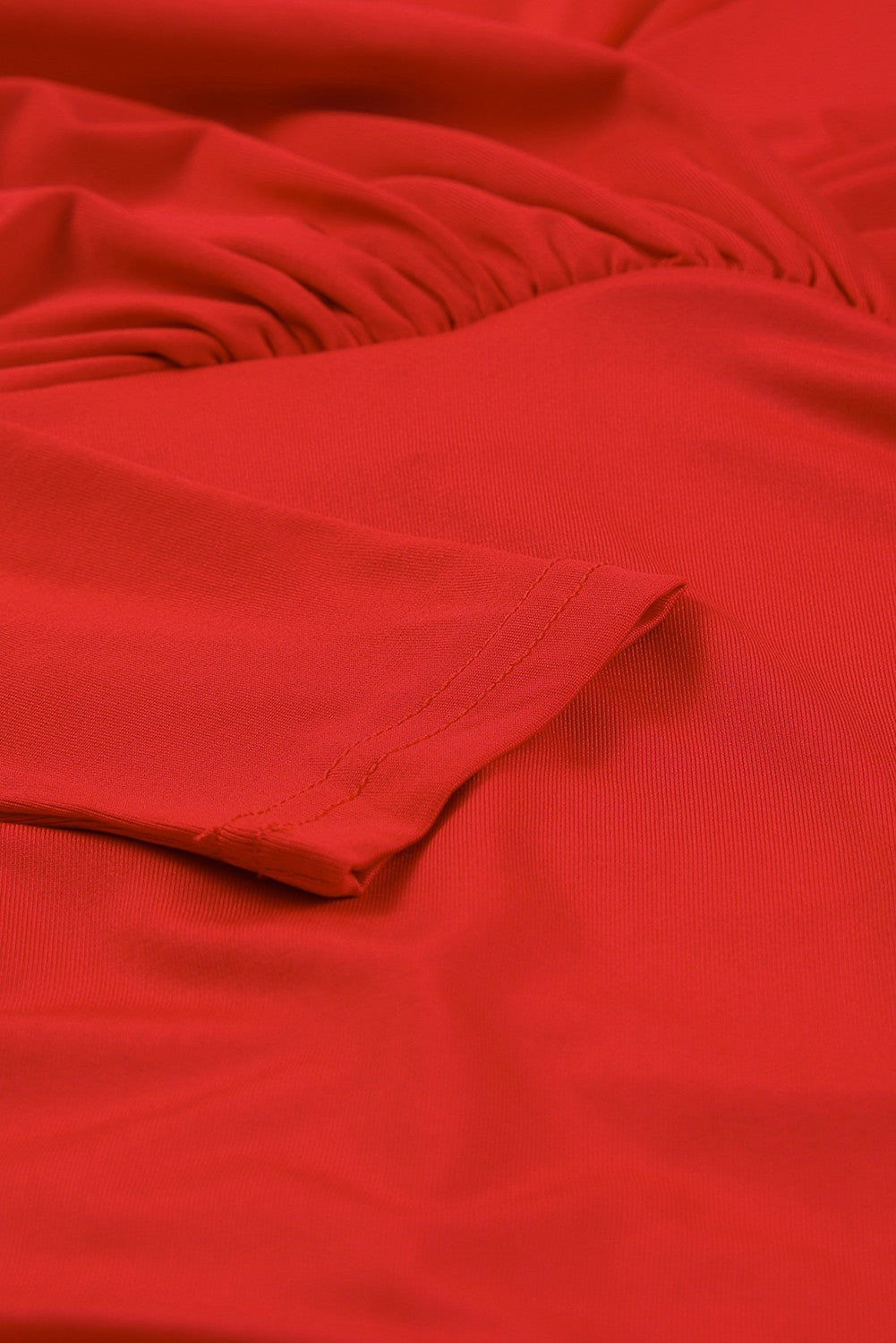 Red Midi Dress for Women with Long Sleeves and V-neck