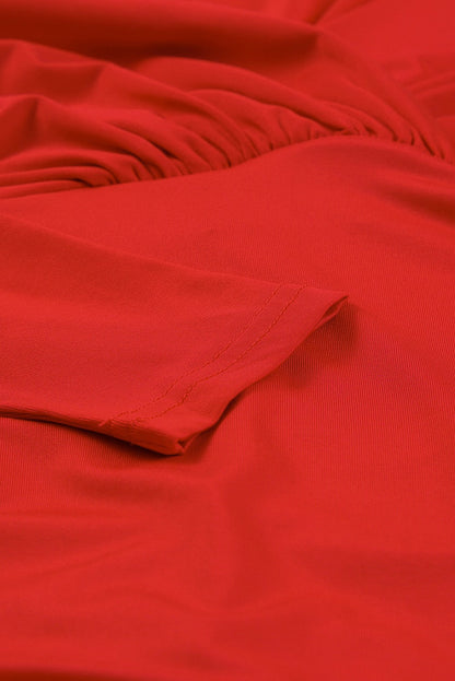 Red Midi Dress for Women with Long Sleeves and V-neck