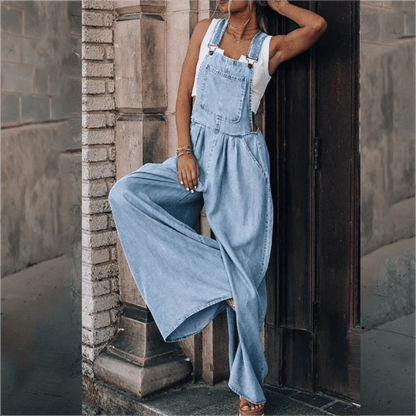 Trendy Women's Denim Jumpsuit with Wide Legs and Straps