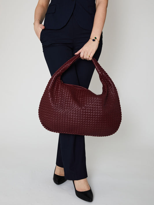 Burgundy Luxury Ladies Handbag with Braided Design