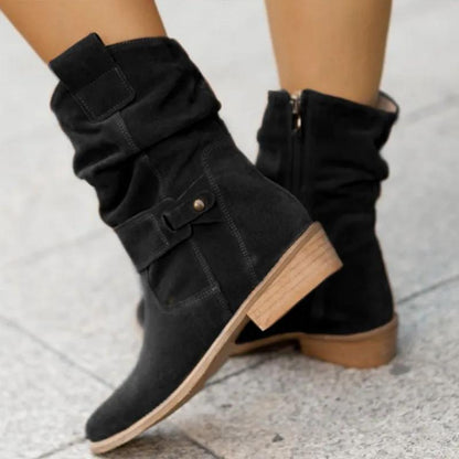 Trendy comfortable women's cowboy ankle boots with low heel