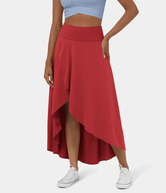 Airy Summer Midi Skirt with High Waist and Slit for Women