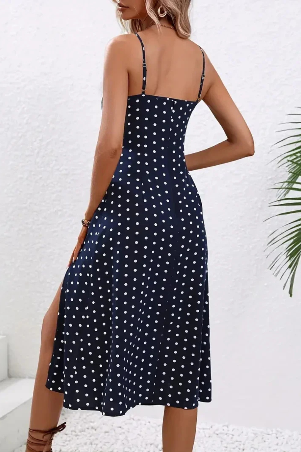 Floral Midi Summer Dress With Slit And Spaghetti Straps