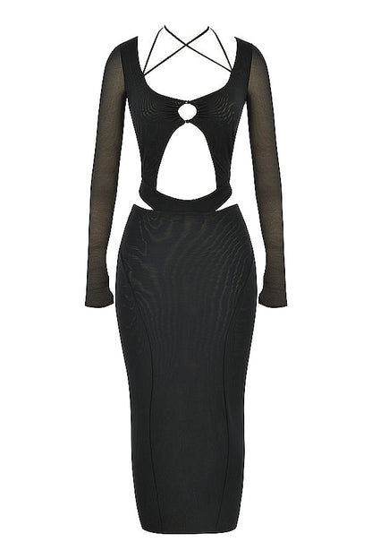 Teila | Cut-Out Bodycon Dress with Mesh Sleeves