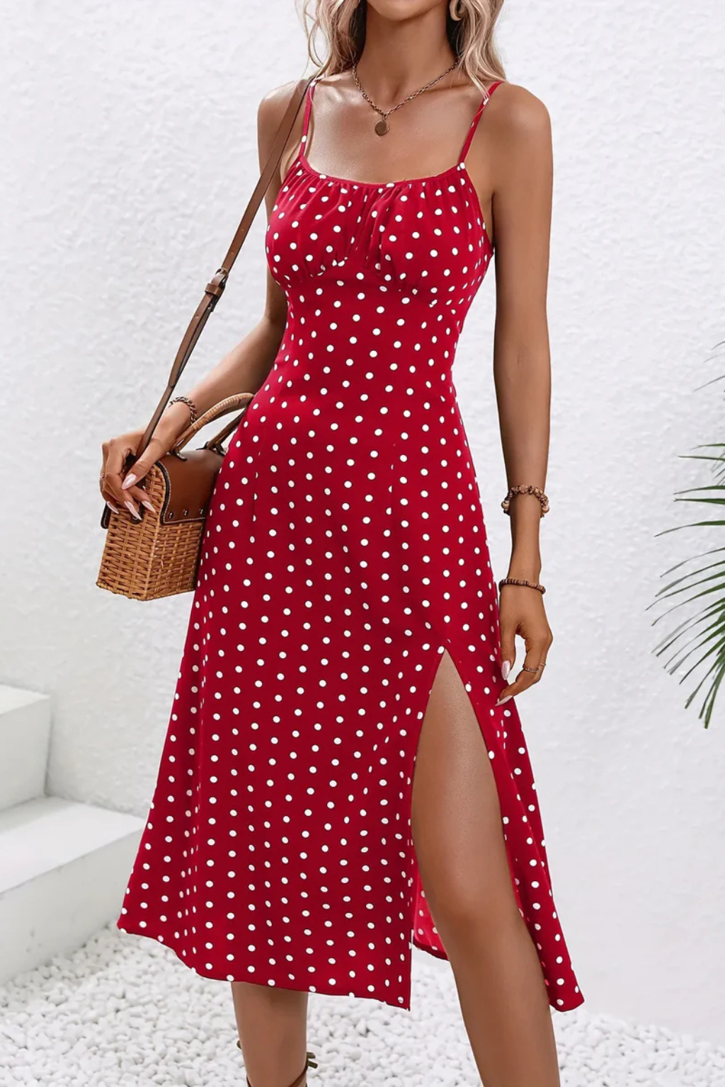 Floral Midi Summer Dress With Slit And Spaghetti Straps
