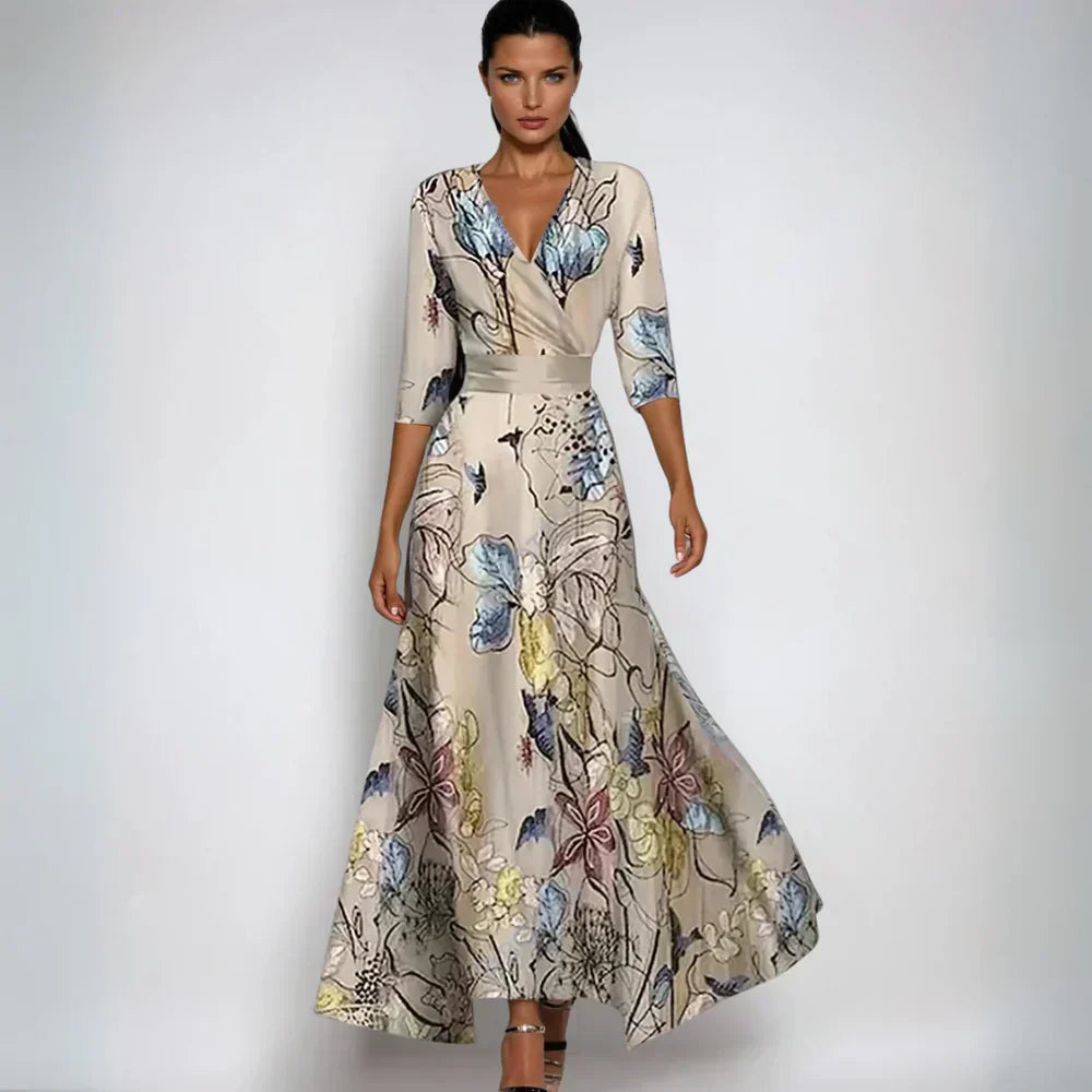 Floral Print Cocktail Dress In Maxi Length With Wrap Detail