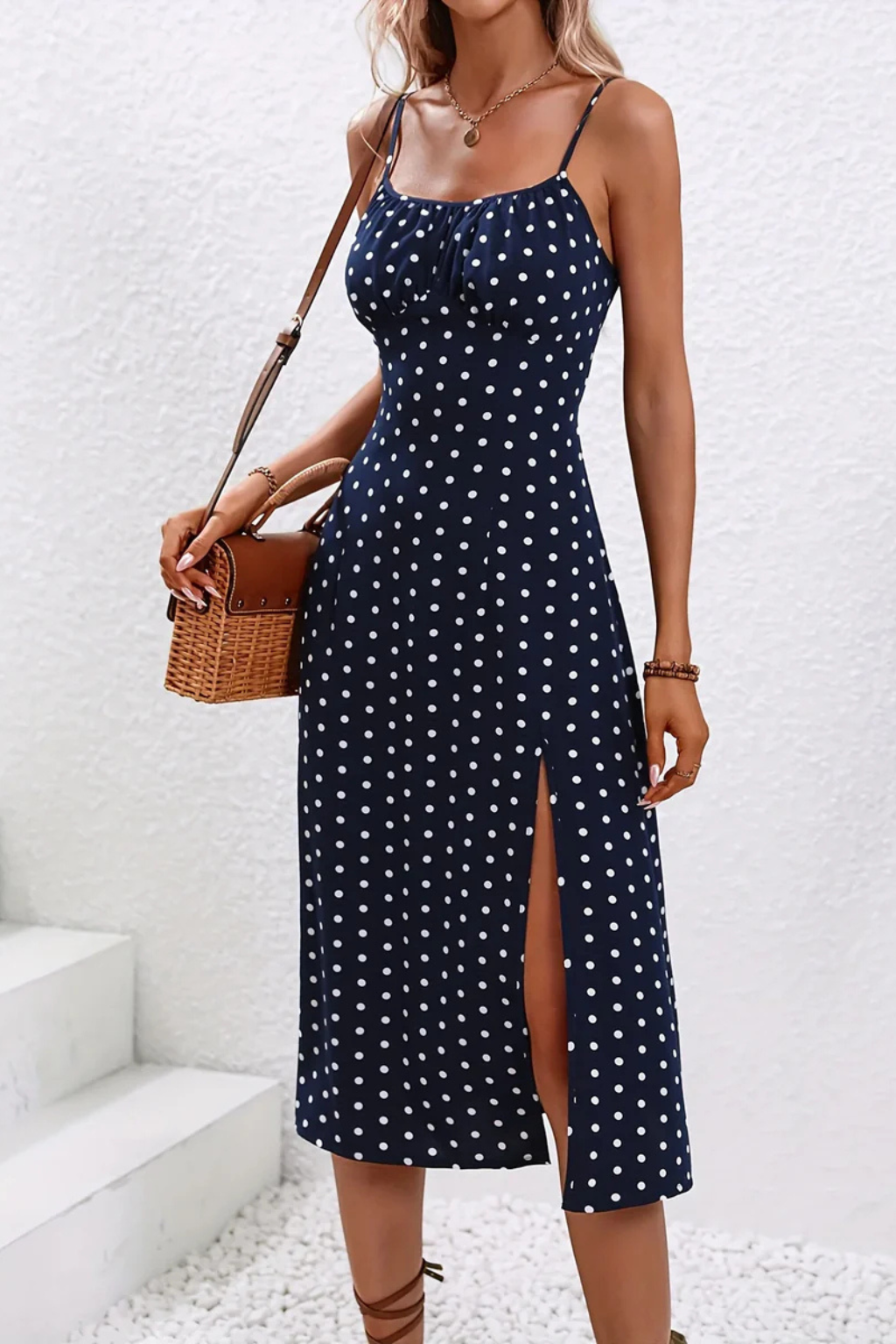 Floral Midi Summer Dress With Slit And Spaghetti Straps