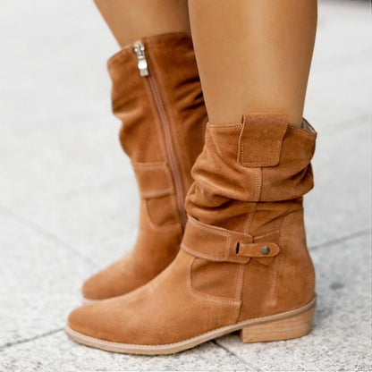 Trendy comfortable women's cowboy ankle boots with low heel