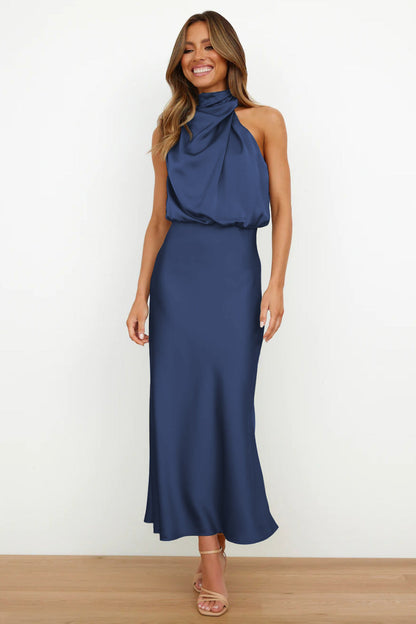 Nela| Satin Halter Midi Dress