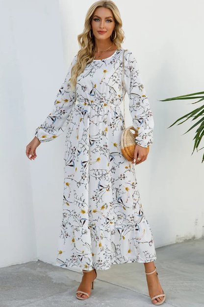 Maxi Summer Dress With Floral Print And Long Sleeves For Women
