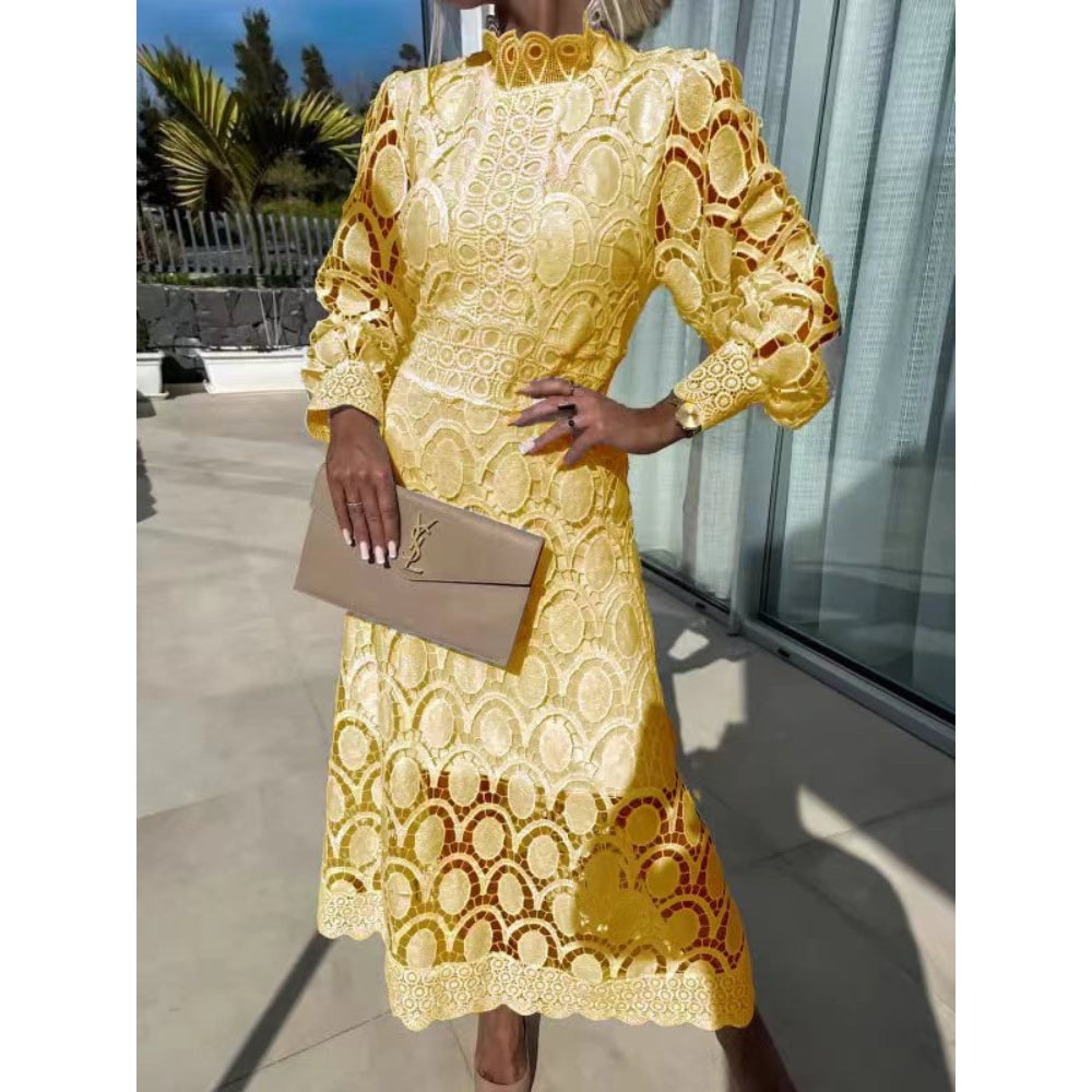 Cocktail Dress In Midi Length With Lace And Long Sleeves