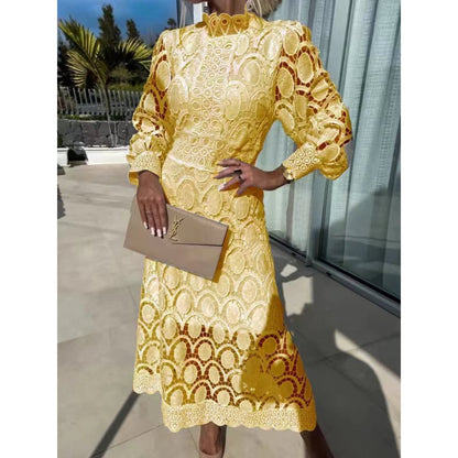 Cocktail Dress In Midi Length With Lace And Long Sleeves