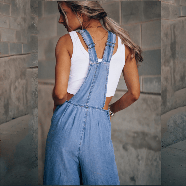 Trendy Women's Denim Jumpsuit with Wide Legs and Straps