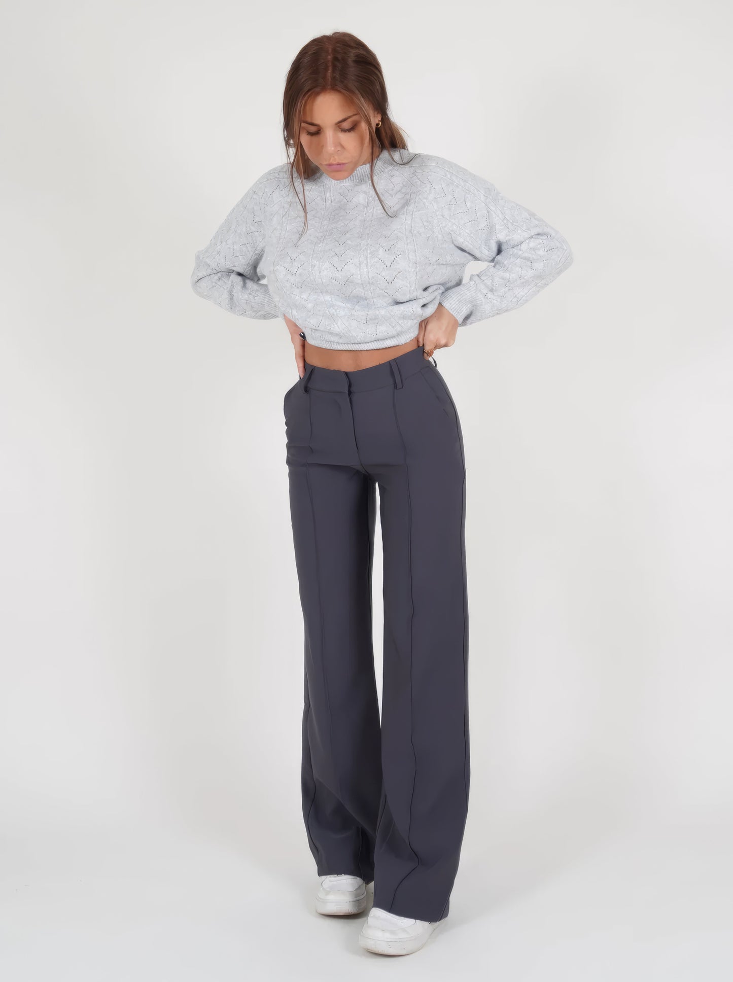 High Waist Women's Trousers with Straight Fit