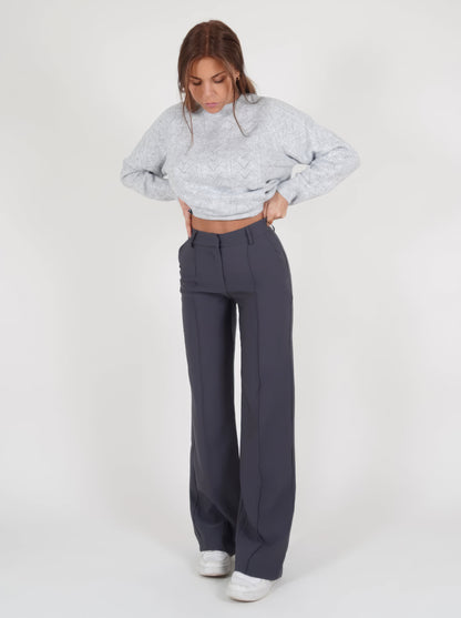 High Waist Women's Trousers with Straight Fit