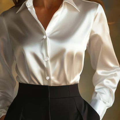 Elegant Women's Blouse with Classic Collar and Long Sleeves