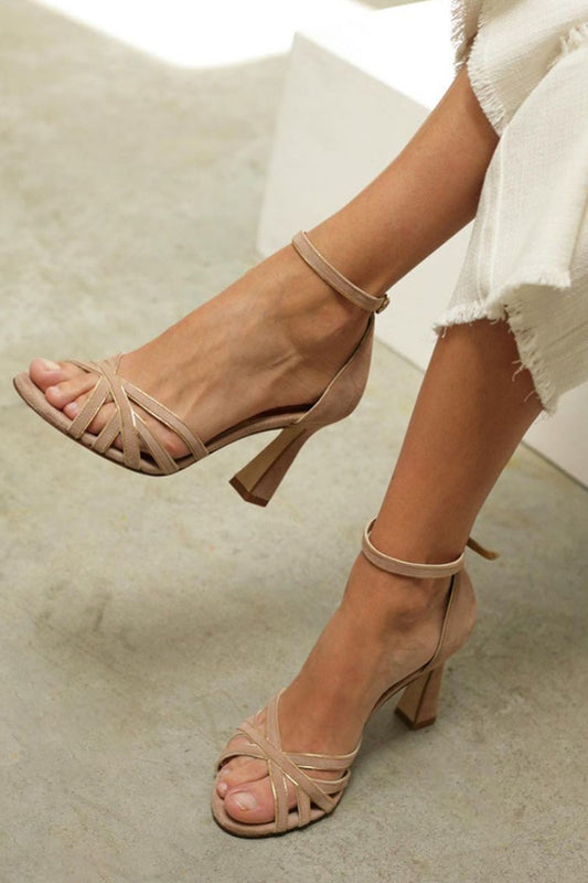 Stylish Women's Beige Sandals With Open Toe And Ankle Strap