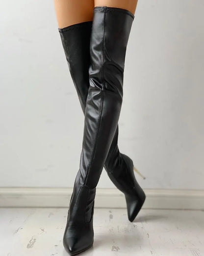 Mara | Over-the-Knee Boots with Gold Heel and Zipper Detail