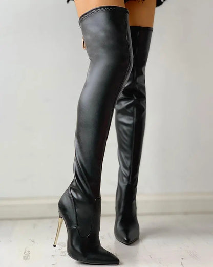 Mara | Over-the-Knee Boots with Gold Heel and Zipper Detail