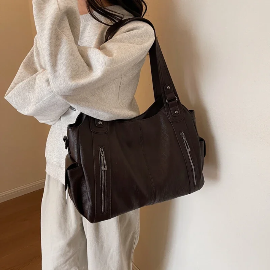 Malyna | Casual Shoulder Bag with Zippers and Adjustable Strap