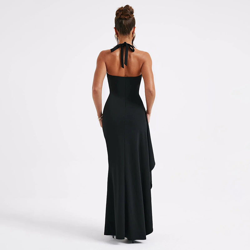 Moni | Halter Evening Dress with Deep Neckline and High Split