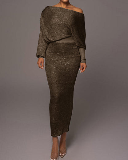 Zoey | Off-Shoulder Glitter Dress