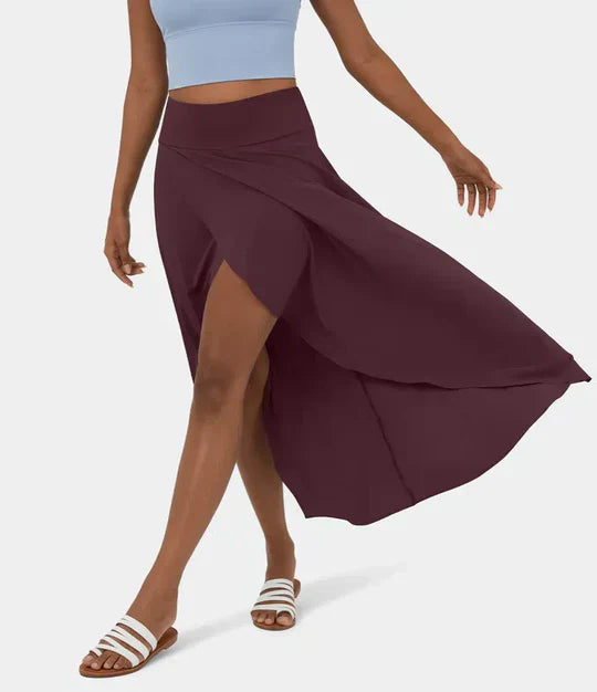 Airy Summer Midi Skirt with High Waist and Slit for Women