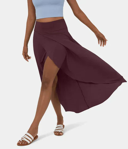 Airy Summer Midi Skirt with High Waist and Slit for Women