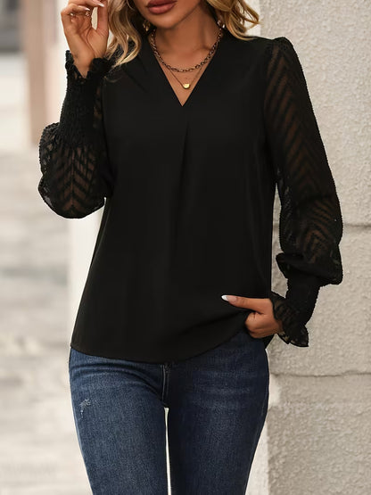 Elegant Women's Blouse with V-neck and Long Sleeves