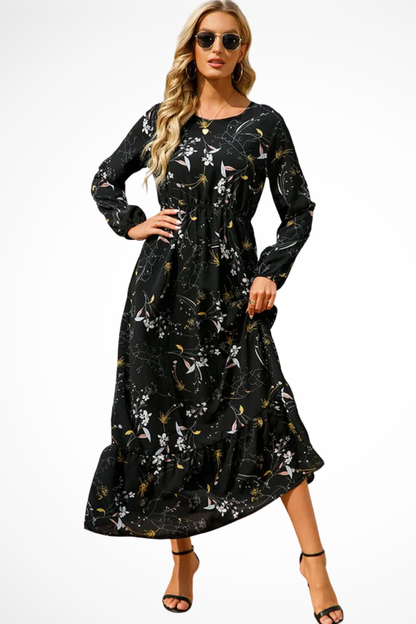 Maxi Summer Dress With Floral Print And Long Sleeves For Women