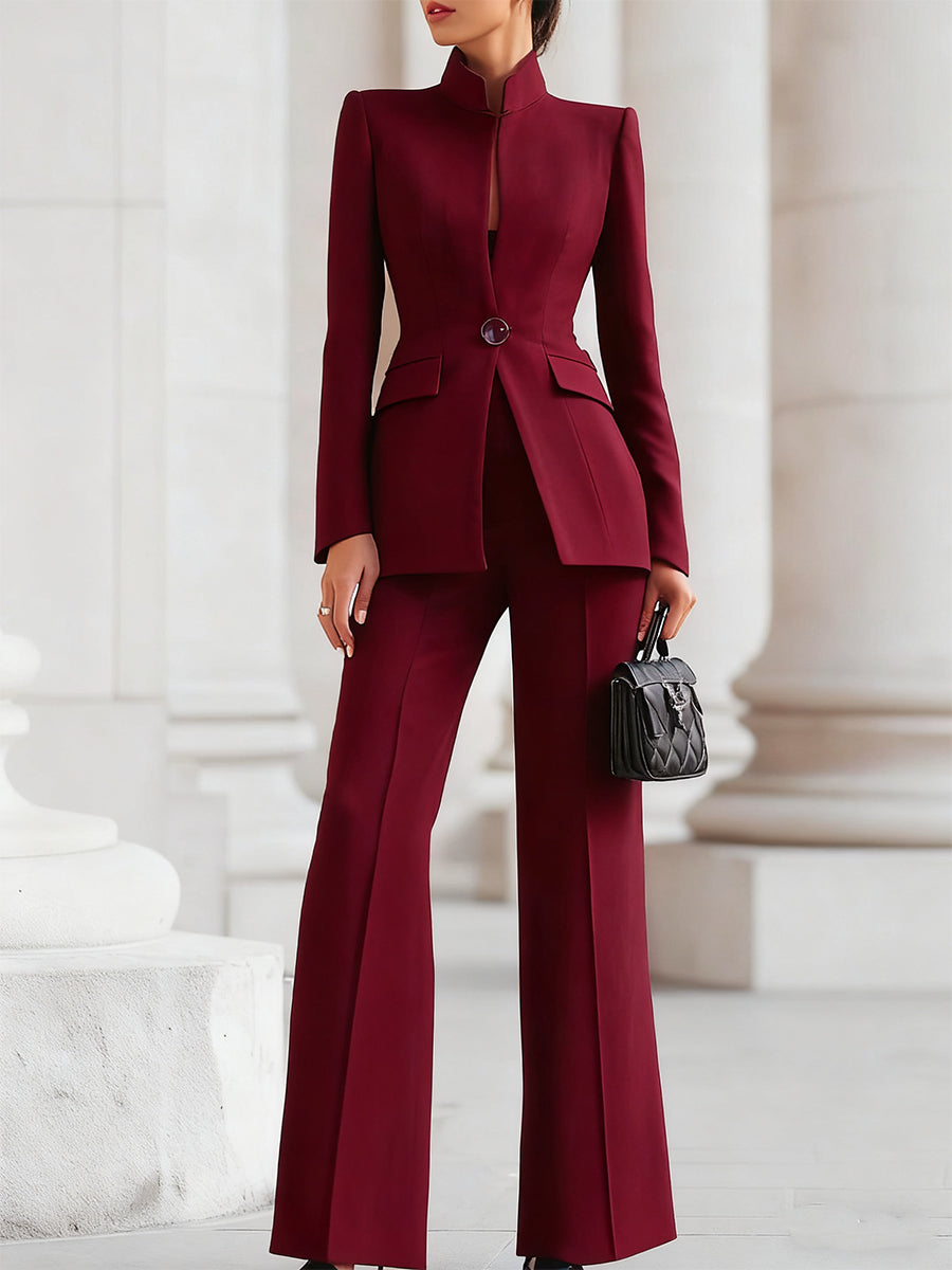 Stylish Women's Tailored Blazer Set With Wide Legs