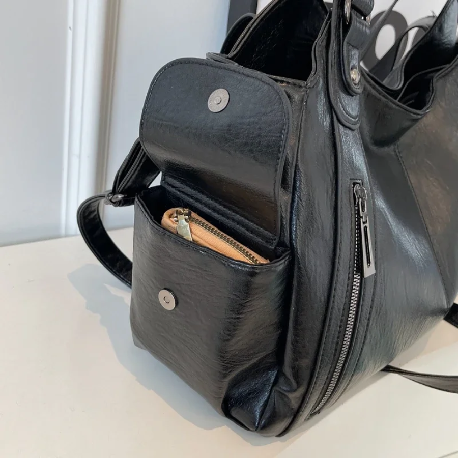 Malyna | Casual Shoulder Bag with Zippers and Adjustable Strap