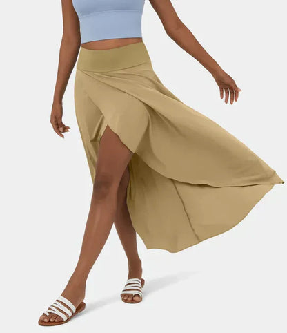 Airy Summer Midi Skirt with High Waist and Slit for Women