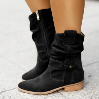 Trendy comfortable women's cowboy ankle boots with low heel