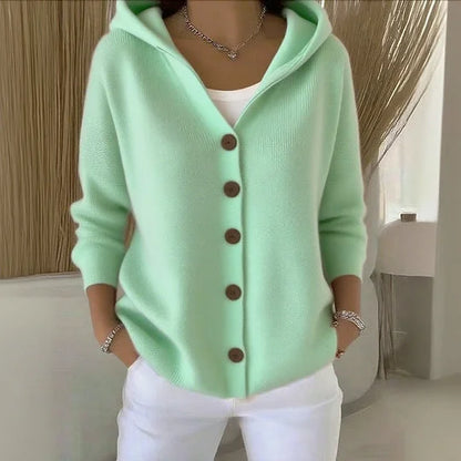 Stylish Cardigan with Hood and Button Closure for Women