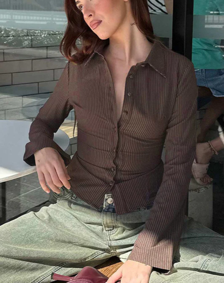 Trendy Women's Blouse with Wide Long Sleeves and Stripes