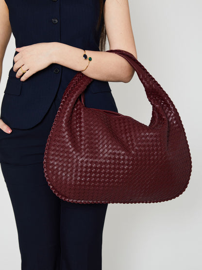 Burgundy Luxury Ladies Handbag with Braided Design