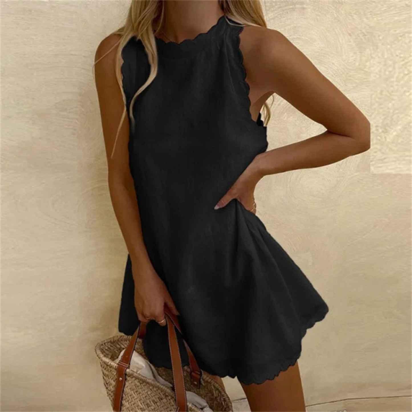 Mavelle | Linen Summer Dress with Wavy Edges